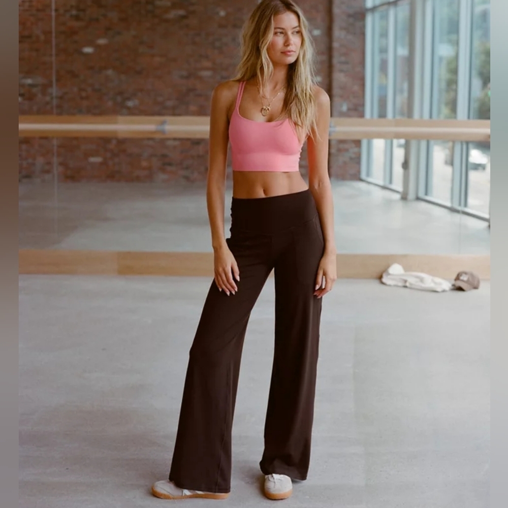 AERIE high-Waist Wide-Leg Women's Pants - Brown with tie knot!